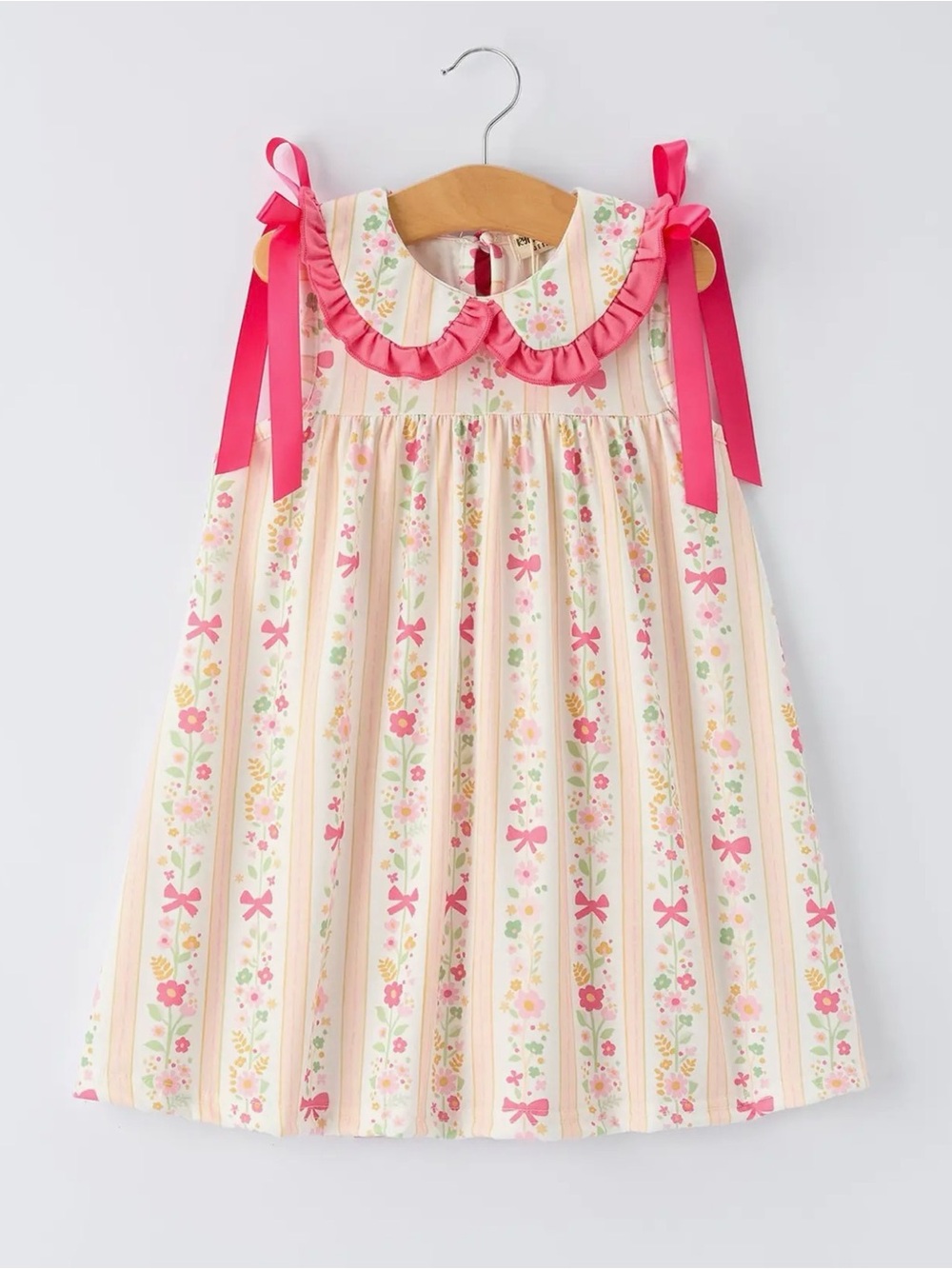 Rylee Faith Summer Floral Bow Ruffle Girls Dress